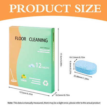 Floor Cleaning Tablets - Safe for Wood Tile Marble Quick Dry No Residue 12 Tablets Lemon Scent