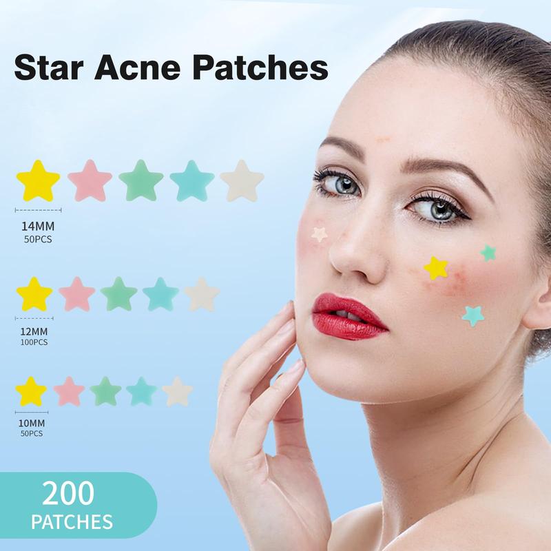 Cute Star Acne Patches – Hydrocolloid Zit Stickers with Tea Tree & Salicylic Acid | Fast Blemish Repair | 3 Sizes | 200 Count