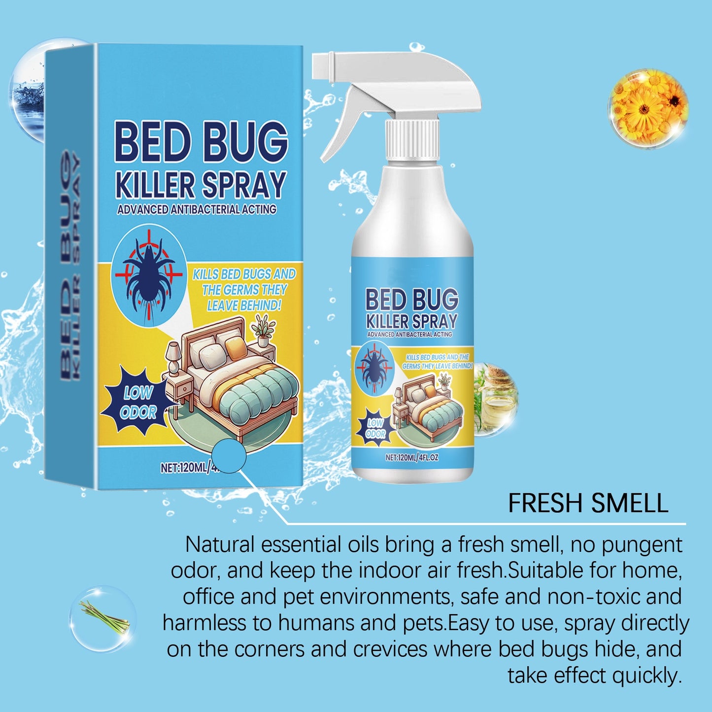Bed Bug Killer Spray – Kills on Contact & Eggs | Natural & Pet Safe | No-Rinse 🛏️💥
