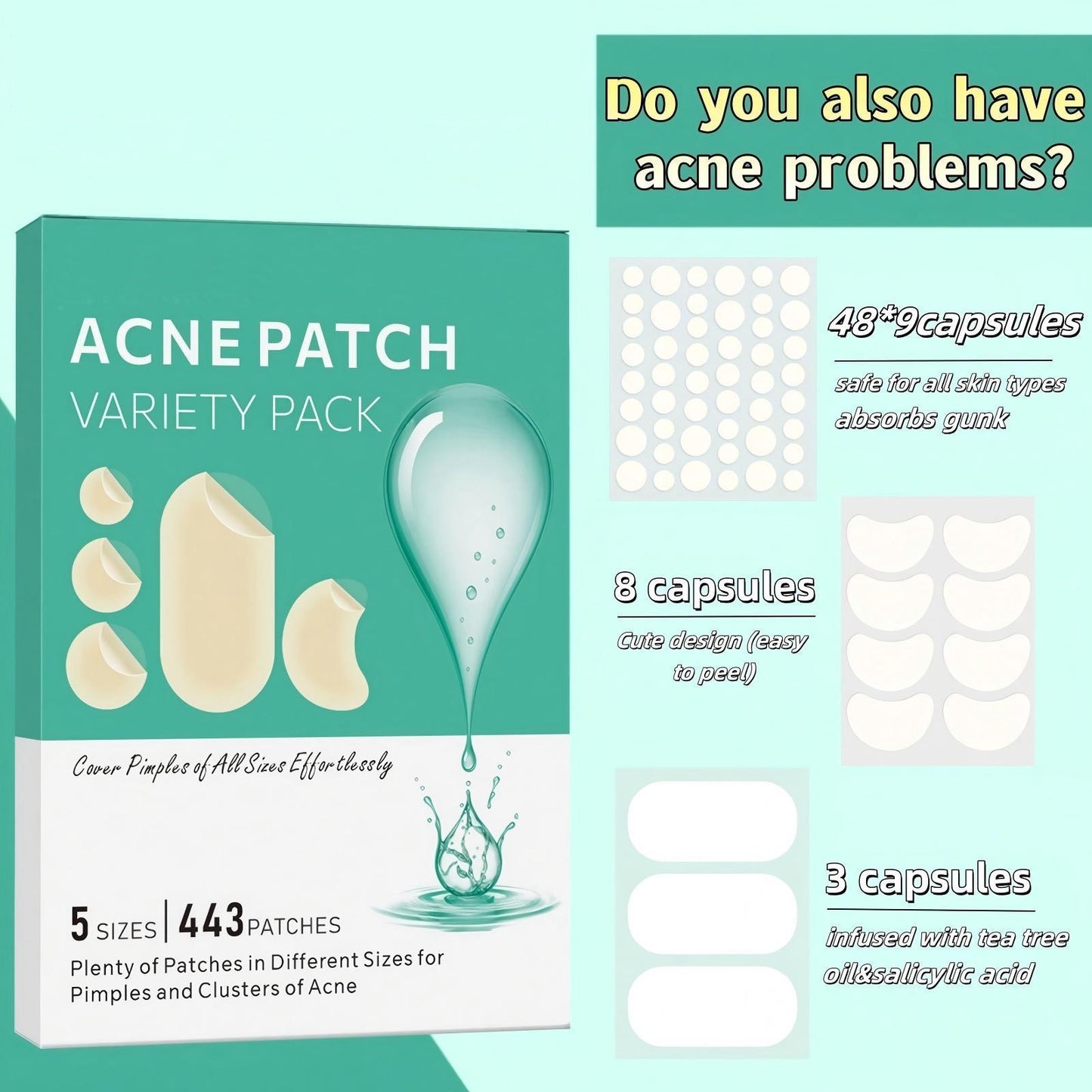 609ct Hydrocolloid Acne Patches – Fast-Acting Pimple Stickers for Face | All Skin Types
