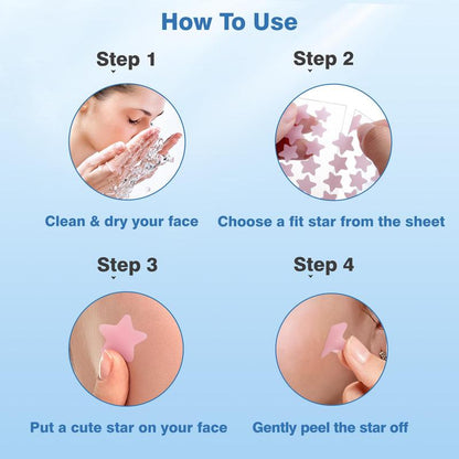 Cute Star Acne Patches – Hydrocolloid Zit Stickers with Tea Tree & Salicylic Acid | Fast Blemish Repair | 3 Sizes | 200 Count