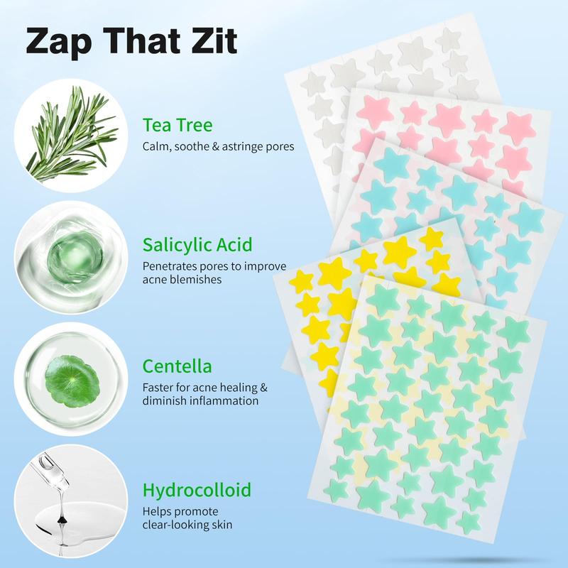 Cute Star Acne Patches – Hydrocolloid Zit Stickers with Tea Tree & Salicylic Acid | Fast Blemish Repair | 3 Sizes | 200 Count