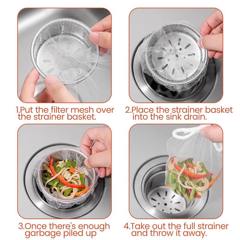 100 Counts Disposable Dishwashing Sink Drain fine mesh strainer Mesh Bag, has excellent stretchability for easy use