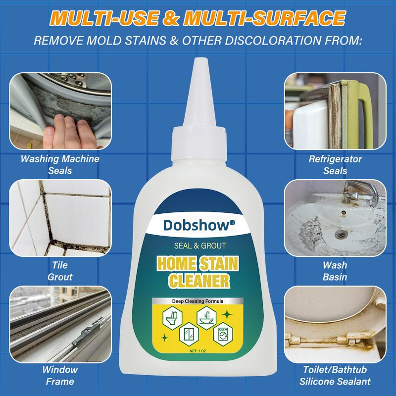 Dobshow® Mold Remover Gel with Scrub Brush – Heavy Duty Mildew Stain Cleaner for Washer Gasket, Shower Caulk, Tile Grout & Bathroom – 7 Fl Oz Household