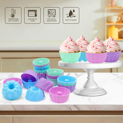 Silicone Baking Cups, Pumpkin Silicone Baking Cake Molds, Nonstick Cupcake Liners, Fancy Dessert Tray - Jelly and Muffin Cups Kitchen Supplies (12 small cups+12 large cups)- Home Improvement