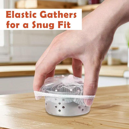 100 Counts Disposable Dishwashing Sink Drain fine mesh strainer Mesh Bag, has excellent stretchability for easy use