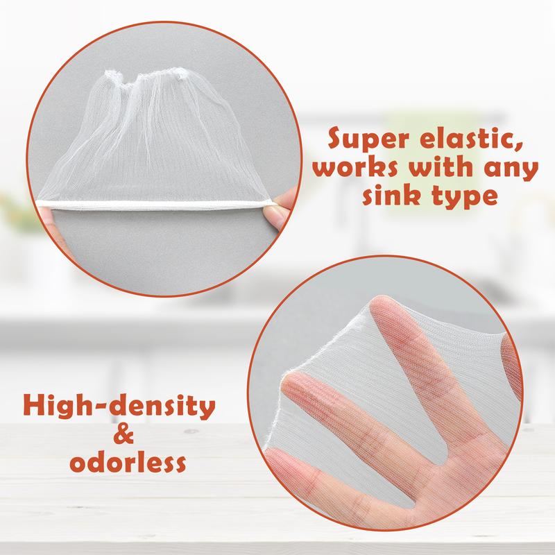 100 Counts Disposable Dishwashing Sink Drain fine mesh strainer Mesh Bag, has excellent stretchability for easy use