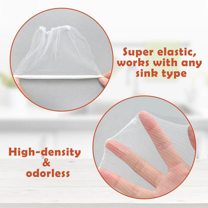 100 Counts Disposable Dishwashing Sink Drain fine mesh strainer Mesh Bag, has excellent stretchability for easy use