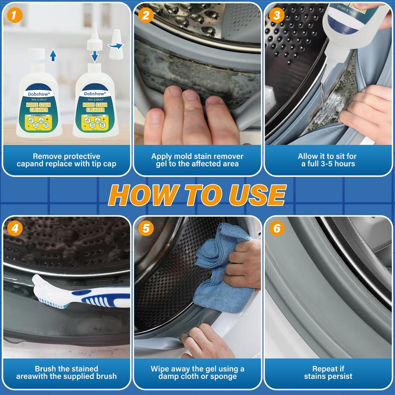 Dobshow® Mold Remover Gel with Scrub Brush – Heavy Duty Mildew Stain Cleaner for Washer Gasket, Shower Caulk, Tile Grout & Bathroom – 7 Fl Oz Household