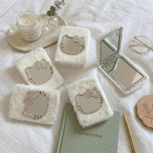 Cute Plush Cat Folding Mirror