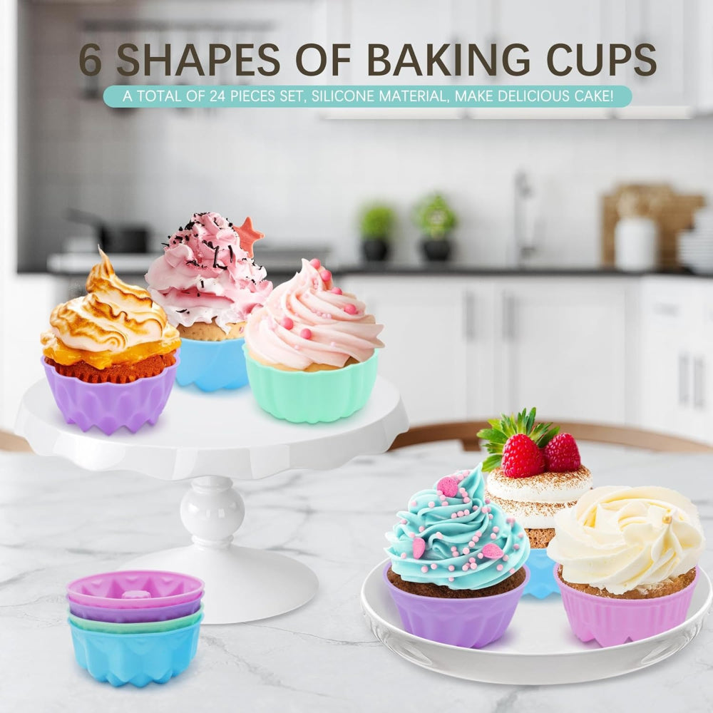 Silicone Baking Cups, Pumpkin Silicone Baking Cake Molds, Nonstick Cupcake Liners, Fancy Dessert Tray - Jelly and Muffin Cups Kitchen Supplies (12 small cups+12 large cups)- Home Improvement