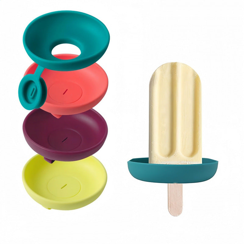 4pcs Silicone Ice Cream Holder Stand Set, Summer Popsicle Holder, Leak-Proof Cone Support with Drip Guard, Portable Youngsters's Ice Pop Mold Tray for On-The-Go Snacks - Dishwasher Safe, Thanksgiving tableware